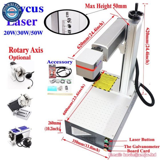 Industrial Raycus Fiber Laser 50W - Metal Nameplate 4-Axis Engraver