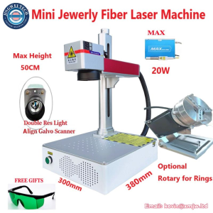 Mini 20W MAX Fiber Laser Marking Machine Jewerly Metal Engraving Engraver With Rotary For Card Silver Gold Cutting