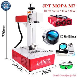 JPT MOPA M7 100W 60W Fiber Laser Metal Cut Colorful Marking Printer Engraver Machine with Ring Rotary Axis for Gold Silver